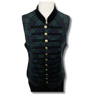 BIANCA NYGARD Vintage navy blue dark green wool velvet trim vest ~ SMALL MEDIUM